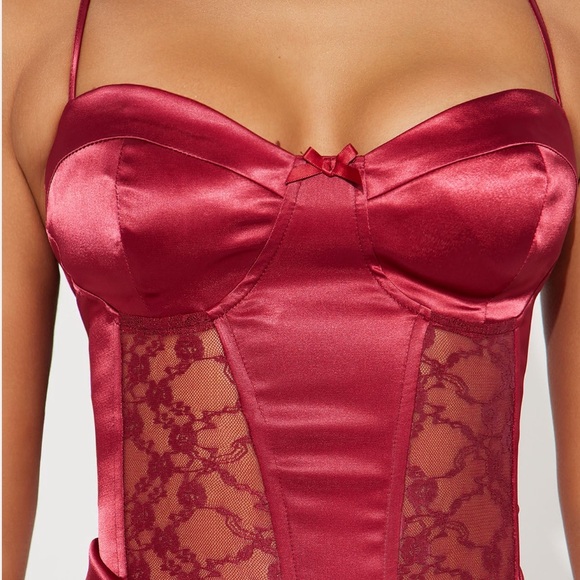 NWT FASHION NOVA spellbound CORSET Red Stretch Satin Micro Mini Dress XL - Picture 4 of 8